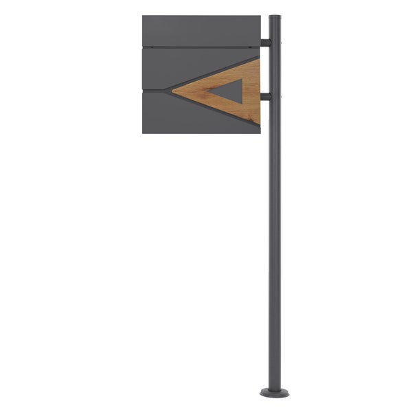 ECD Germany Standbriefkasten mit Zeitungsfach, Design Briefkasten mit Pfosten, Briefkastenanlage, Briefkastenständer 120 cm Anthrazit Edelstahl, Postkasten 37x36,5 cm Anthrazit Natur Eicheoptik Stahl