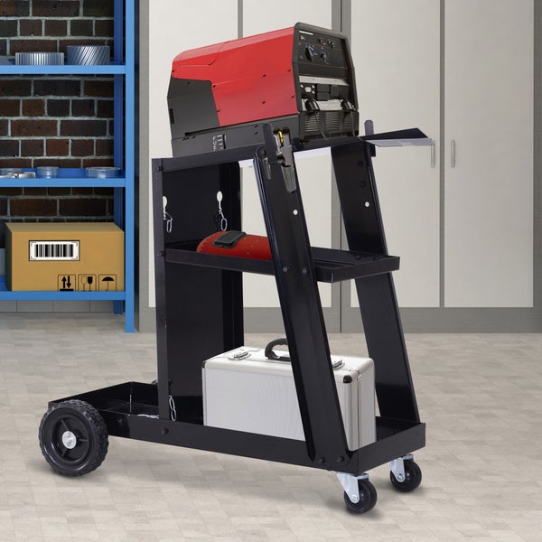 DURHAND, Schweißwagen, Schweißgerätwagen mit 3 Regalen, 71L x 39B x 70Hcm, Stahl, Schwarz