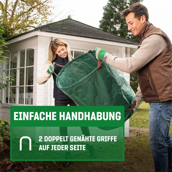 GardenGloss® 6X Gartenabfallsäcke mit Griffen - 272L Hohes Fassungsvermögen - UV-Stabil und Wasserabweisend - Wiederverwendbare und Stabile Gartensäcke