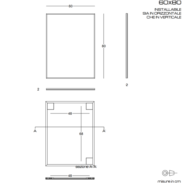 Spiegel 60x80 mit mattem schwarzen Rand umkehrbar