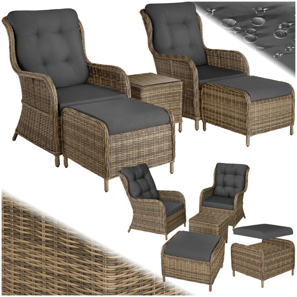 Rattan Sitzgruppe tectake Benissa mit Sicherheitsglasplatte für 2 bis 4 Personen natur