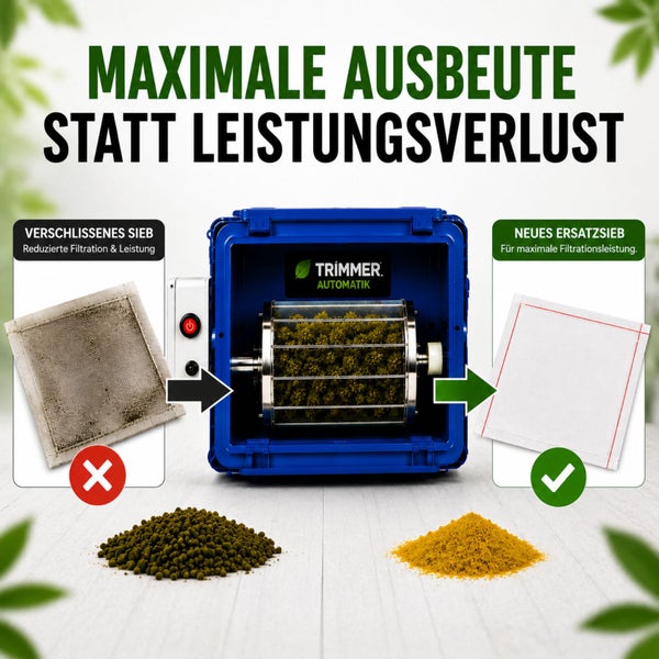 Vergleich von verschlissenem und neuem Ersatzsieb für den Trimmer Automatik zur Maximierung der Filtrationsleistung und Ausbeute.
