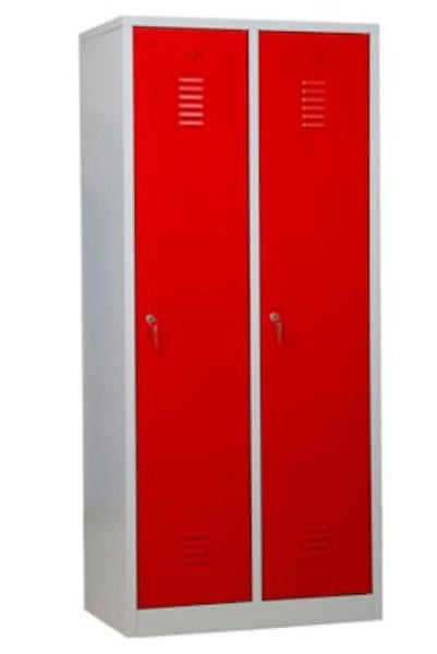 PROREGAL Garderobenspind Camel 2-Fach Mit Pro-Aufteilung HxBxT 180 x 80 x 50 cm Zylinderschloss Grau-Rot