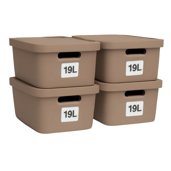 Vier Aufbewahrungsboxen mit Deckel, je 19 Liter Fassungsvermögen