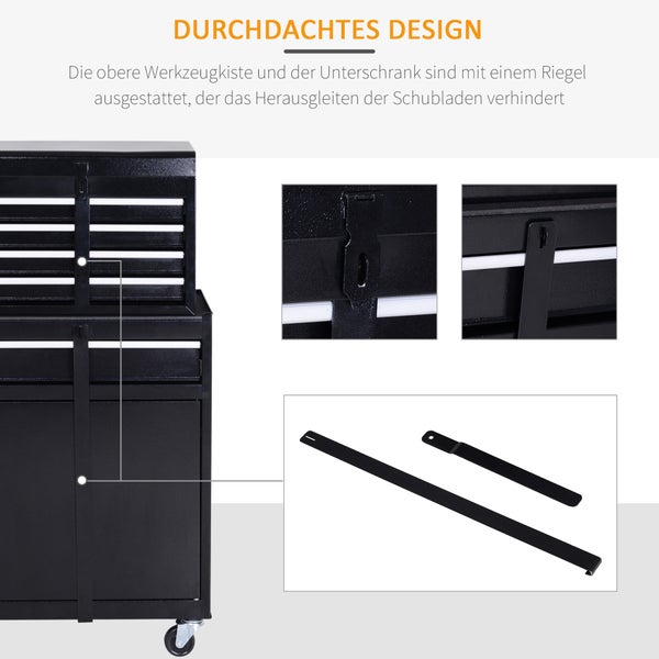 DURHAND, Werkstattwagen, Werkzeugschrank, L60x B28 x H104,5 cm, Metall, Schwarz