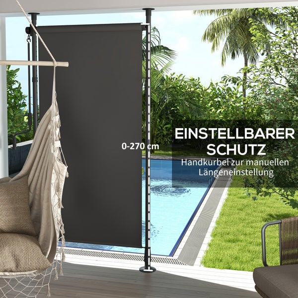 Outsunny Senkrechtmarkise mit Sonnenschutz, Balkonrollo, 120L x 220-310H cm, Aluminium, Polyester, Dunkelgrau