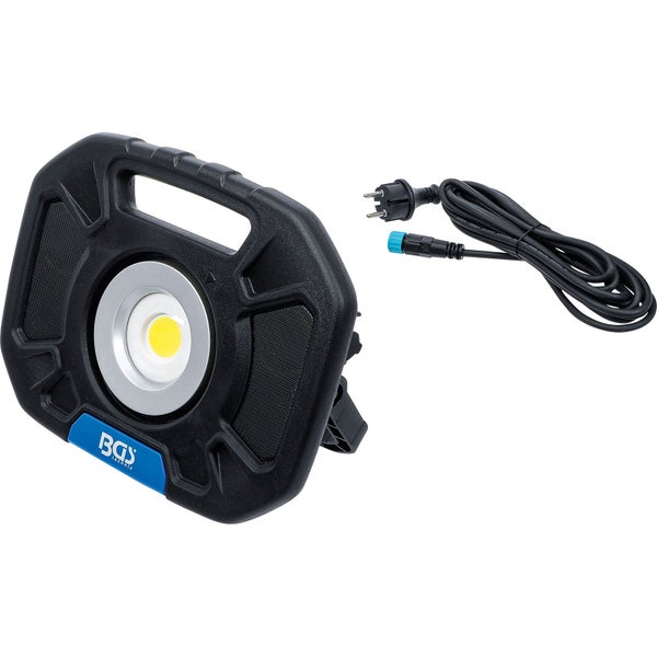 Mobiler LED-Arbeitsstrahler mit Tragegriff, COB-LED und abnehmbarem Stromkabel, BGS technic Logo.