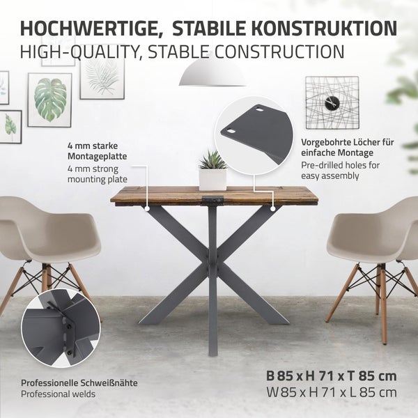 ML-Design Tischgestell Spider 85x71x85 cm, Anthrazit, Kreuzgestell Kreuz X-Design Tischfüße Möbelfüße, Schwerlast Tischkufen Stahl, Metall Tischbeine, DIY Esstisch, Industriedesign, einfache Montage