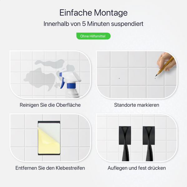 EAVY Handtuchhaken Edelstahl Schwarz Selbstklebend 2er Pack