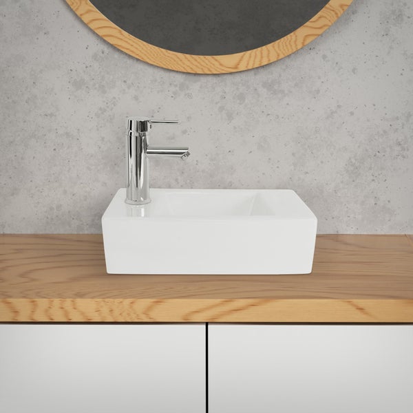 ML-Design Waschbecken aus Keramik in Weiß 40x18,5x10 cm, Eckig, klein, Hahnloch links, Wandmontage oder Aufsatzwaschbecken, Moderne Waschtisch Waschschale Waschplatz Handwaschbecken, für Badezimmer