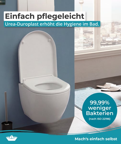 Wand-WC aus Duroplast mit antibakterieller Oberfläche für verbesserte Hygiene im Badezimmer.