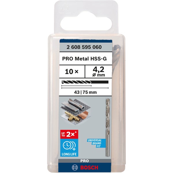 Bosch PRO Metal HSS-G Spiralbohrer 4,2 x 43 x 75 mm - 2608595060