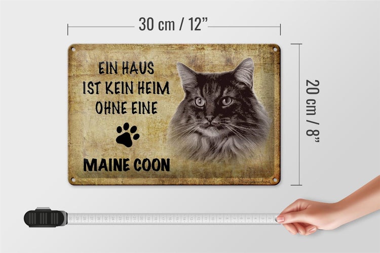 Blechschild Spruch 30x20cm Maine Coon Katze ohne kein Heim