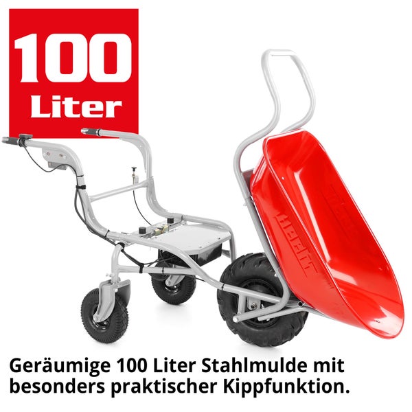 Motorisierte Schubkarre mit 100 Liter Stahlmulde und Kippfunktion