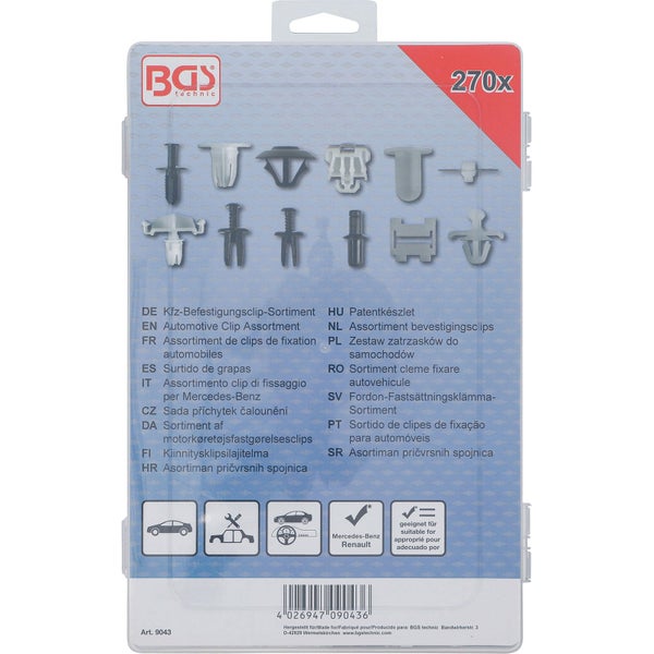 BGS technic Kfz-Befestigungsclip Sortiment mit 270 Teilen