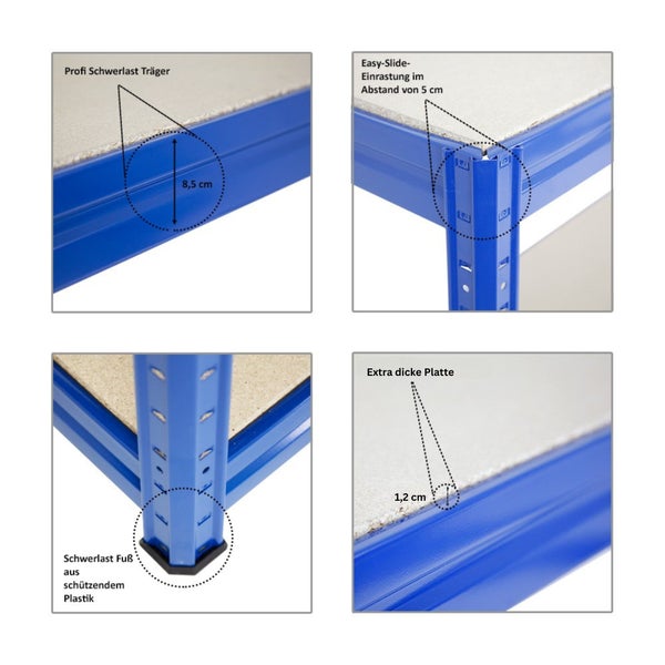 PROREGAL Mega Deal 4x Höhenverstellbare Werkbank Dino HxBxT 90 x 160 x 60 cm Traglast 600 kg Blau