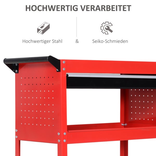 HOMCOM, Werkstatt-Rollwagen, Werkzeugwagen, 82L x 35B x 76H cm, Stahl, Schwarz+rot