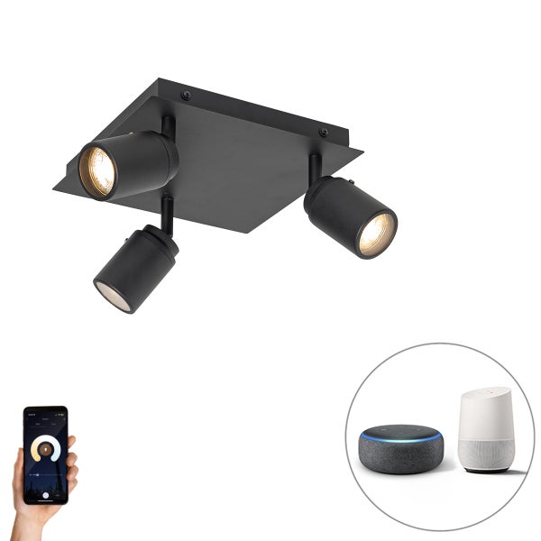 Smarter Badezimmerspot schwarz quadratisch IP44 inkl. 3 WiFi GU10 - Ducha