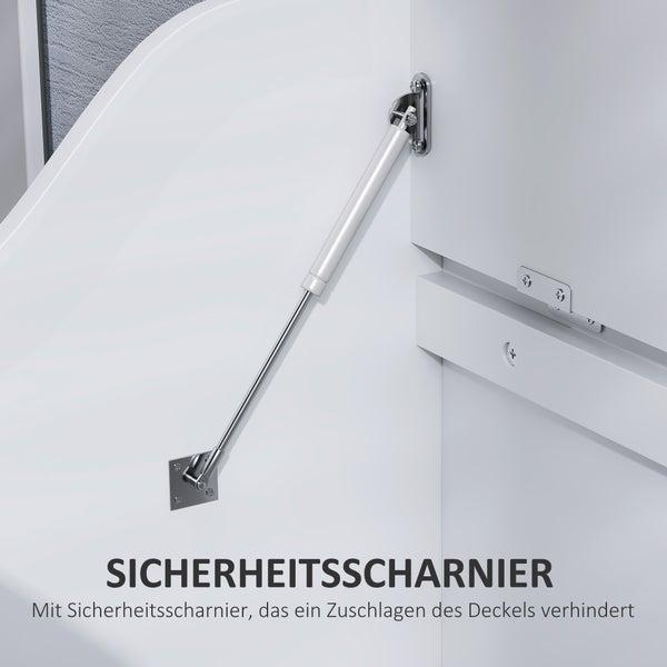 HOMCOM Truhe, Aufbewahrungsbox, Auflagenbox mit Sicherheitsscharnier, U-förmigem Ausschnitt, Gerätetruhe mit Deckel, für Wohnzimmer, Schlafzimmer, Weiß, 60 x 38 x 56 cm