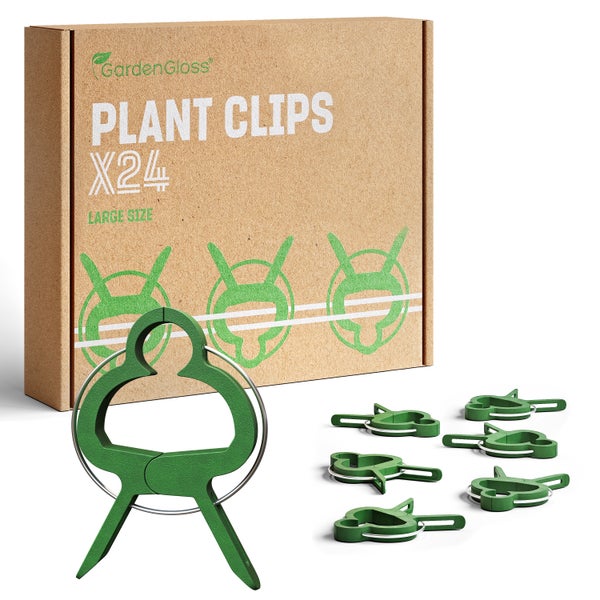 GardenGloss 24 Pflanzenclips für Kletterpflanzen - Größe: L - Pflanzenklammern für Tomaten, Rosen, Gurken und andere Rankpflanzen – Stabile Pflanzen Klammern