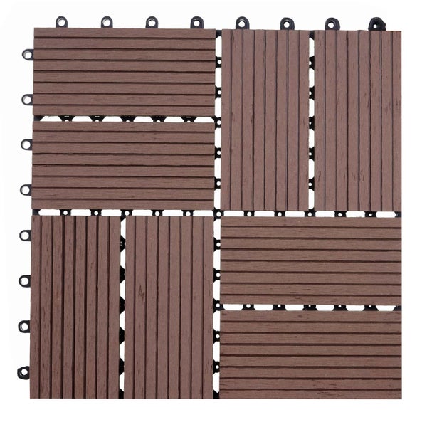 WPC-Klickfliese für Terrasse und Balkon in Braun mit feiner Rillenstruktur.