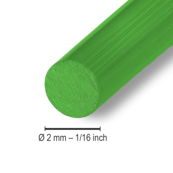 Rundstab mit einem Durchmesser von 2 Millimeter oder 1/16 Inch.