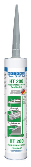 WEICON Flex 310 M® HT 200 | Kleb- und Dichtstoff mit sehr hoher Anfangshaftung auf MS-Polymer-Basis, temperaturbeständig bis 200°C | 310 ml | grau