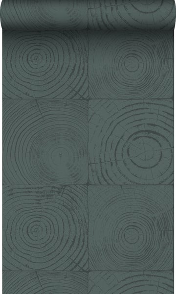 Origin Wallcoverings Tapete Querschnitte von Baumstämmen Smaragdgrün - 53 cm x 10,05 m - 347549