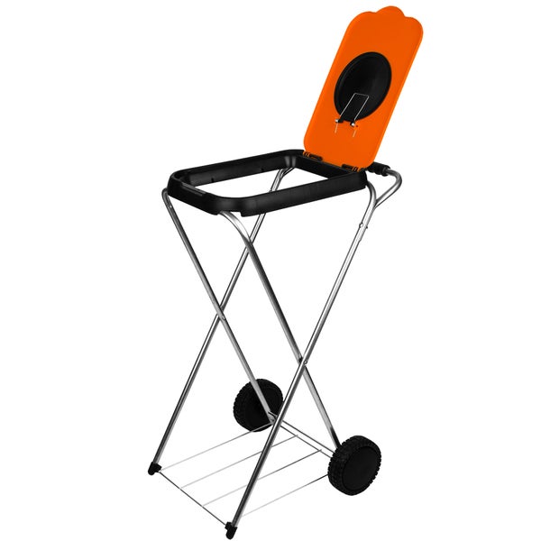 BigDean Müllsackständer SwingFix ORANGE 120L - Müllbeutelhalter Blauer Gelber Sack Ständer Mülleimer Müllbeutelständer Müllsackhalter mit Rollen & Flascheneinwurf