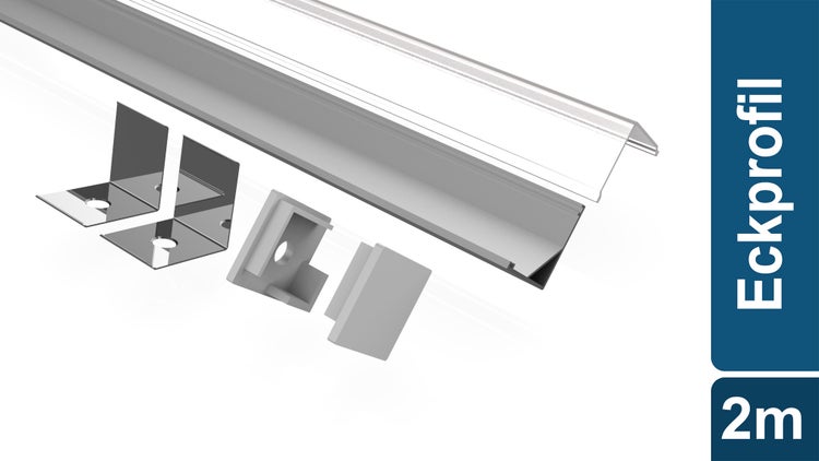 TIVENDIS Led Alu Profil 2 m ER9010 Komplett Set für Strip / Streifen bis 10 mm breit | Abdeckung satiniert milchig, Endkappen, Befestigungclips | L-Form Winkel Ecke Winkelprofil Eckprofil eloxiert