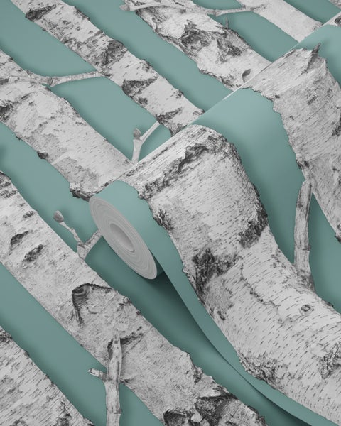 Tapetenrolle mit Birkenstamm-Motiv