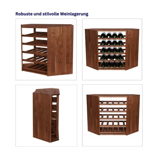 PROREGAL Modulares Weinregal Vincellar Mod HxBxT 60 x 30 x 30 cm Eckmodul Für 18 Flaschen Massives Kiefernholz Braun Geölt