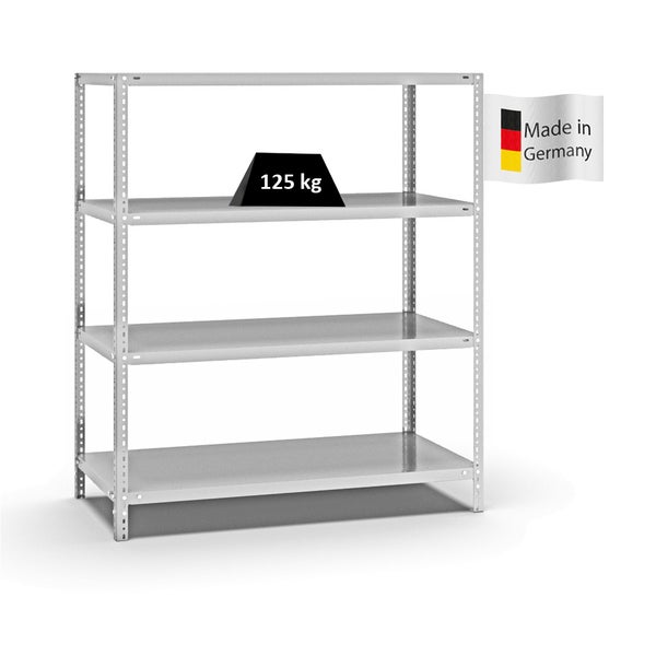 PROREGAL Fachbodenregal Schraubsystem Light-Duty Grundregal HxBxT 150 x 130 x 60 cm 4 Ebenen Fachlast 125 kg Beidseitig Nutzbar Lichtgrau