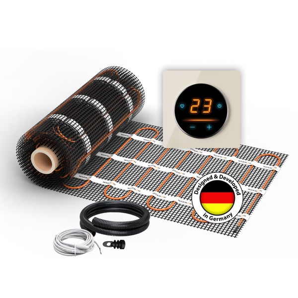 Fußbodenheizungsset mit Thermostat, Heizmatte und Zubehör