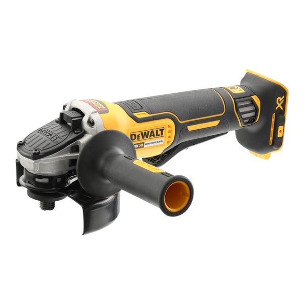 DeWalt Akku-Winkelschleifer mit bürstenlosem Motor, Zusatzhandgriff und Schutzhaube, ohne Akku.