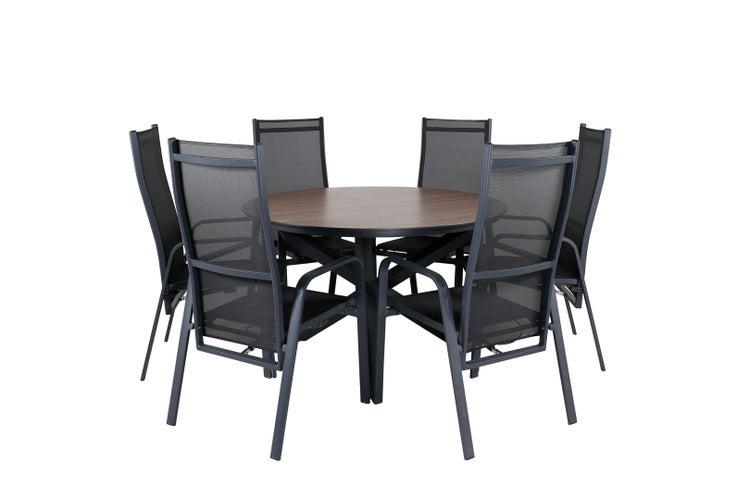 Llama Gartenset Tisch Ø120cm und 6 Stühle Copacabana schwarz, braun. 120 X 120 X 75 cm