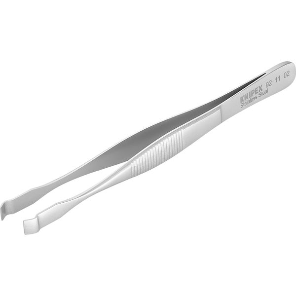 Knipex Präzisionspinzette aus rostfreiem Edelstahl mit abgewinkelten Spitzen und geriffeltem Griff, Modell 92 11 02.