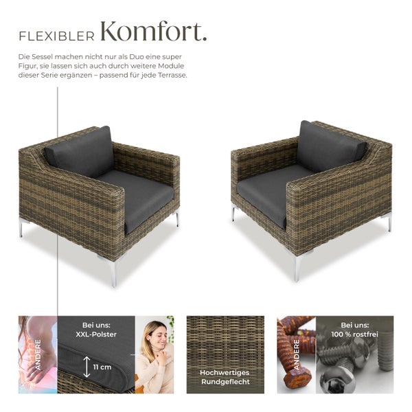 Modulares Rattanset tectake Villanova kein Aufbau 2 Sessel mit Aluminiumgestell anthrazit-meliert