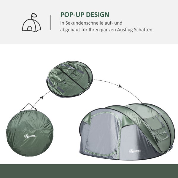 Outsunny Campingzelt, für 4-5 Personen, Kuppelzelt mit Heringen, 263,5 x 220 x 123 cm, Polyester, Dunkelgrün+Grau