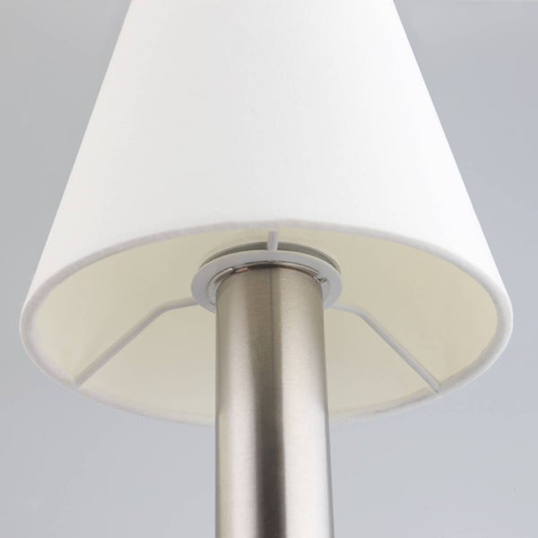 Lindby Tischlampe mit Touchfunktion, Tischleuchte Stoffschirm weiß Nachttischlampe Nickel satiniert 1x E14 max. 40W ohne Leuchtmittel Wohnzimmer Schlafzimmerlampe