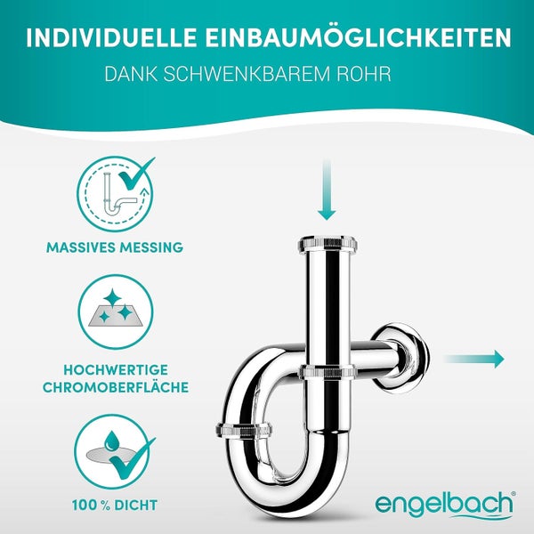 Engelbach® Siphon für Waschbecken 1 1/4 inkl. Gummimanschette mit Montage-Video