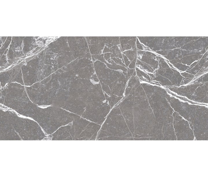 Feinsteinzeug Wand- und Bodenfliese Premium Marble Statuario Grau 60 x 120 x 0,9 cm glasiert poliert rektifiziert