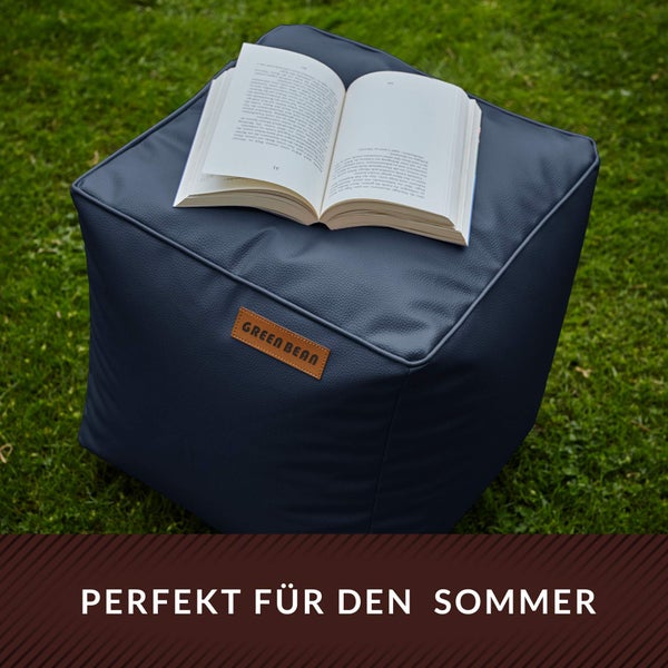 Green Bean Sitzhocker aus Kunstleder - Pouf mit EPS Perlen Füllung - 40 x 40 cm - perfekte Ergänzung zum Sitzsack - Sitzwürfel Sitzkissen Hocker Fußhocker - Dunkelblau