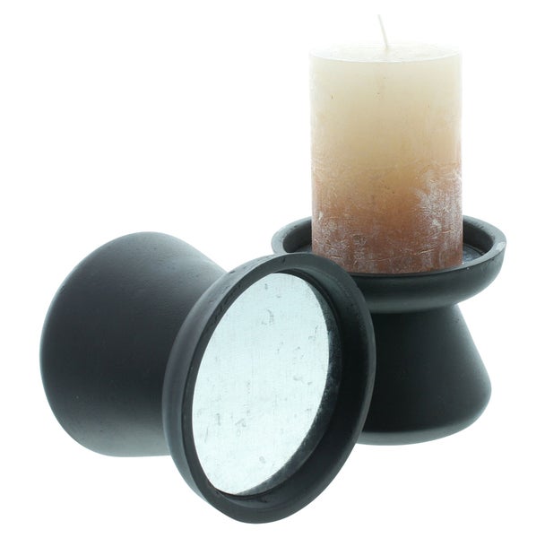 FRANK FLECHTWAREN | Kerzenhalter Black, 2er Set, MDF, METALL, 10 x 10 x 8,5 cm, 10 x 10 x 10,5 cm