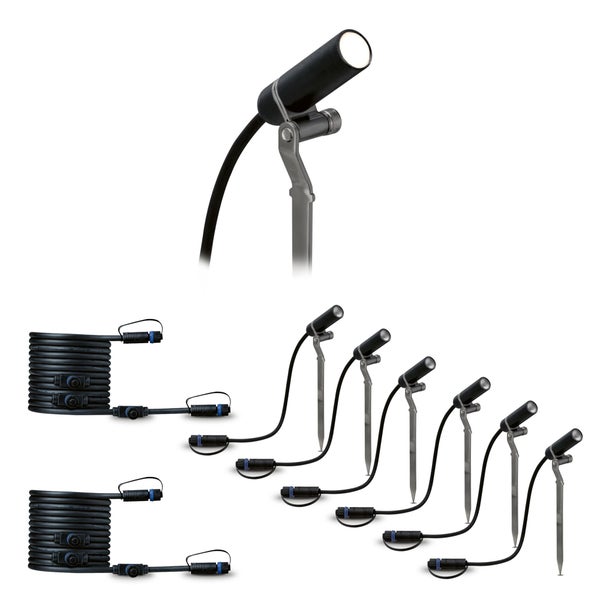 Set Plug & Shine LED Gartenstrahler Plantini 6er-Set IP65 rund 21mm 3000K 6x1,4W 6x90lm 230/24V 45° Anthrazit Aluminium