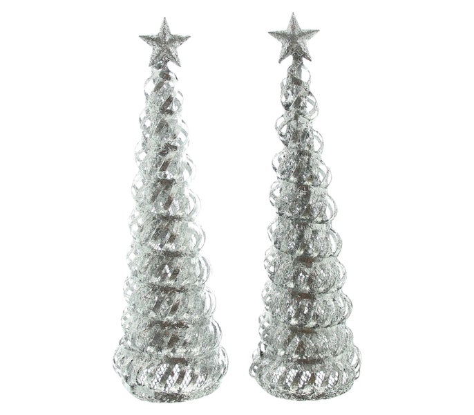 FRANK FLECHTWAREN | Tanne Silbersternchen, 2er Set, GH 30 cm, METALL, KUNSTSTOFF