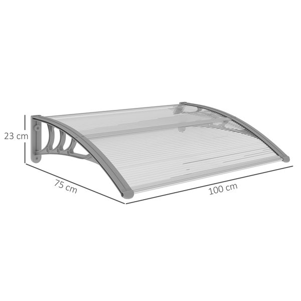 Outsunny Vordach für Haustür 100 x 75 cm Pultbogenvordach Überdachung aus Aluminium und Polycarbonat Pultvordach mit UV Schutz Haustürvordach für Balkon, Sonnenschutz, Regenschutz, Silber