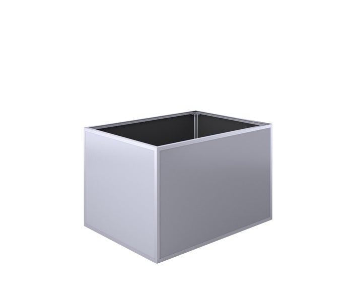 Rechteckiges Hochbeet aus Metall in Silber.
