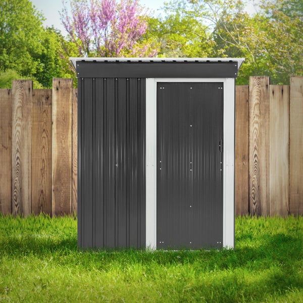 ML-Design Metall Gerätehaus M mit Pultdach, Schiebetür und Fundament, 2,1 m³, 150x184x76 cm, Dunkelgrau, Geräteschuppen aus Stahl, Geräumiges Gartenhaus Outdoor, Garten Schuppen klein Geräteschrank