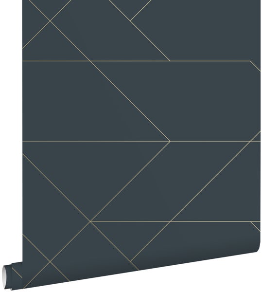 ESTAhome Tapete grafische Linien Dunkelblau und Gold - 53 cm x 10.05 m - 139213